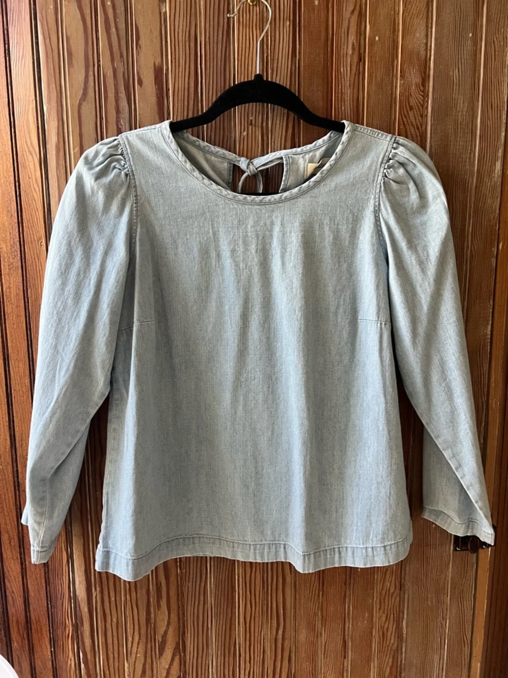 Madewell | K8912 Chambray Long Puff Sleeve Tie Back Swing Shirt | XS - Picture 4 of 7